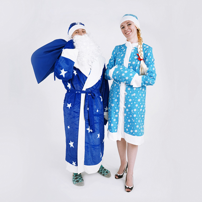 Карнавальный костюм "Дед Мороз" синий плюш 