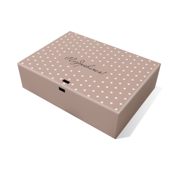 Коробка складная с лентой "Бежевая в белый горох" 