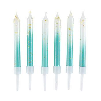 Свечи тортовые классические "Точки" голубой градиент с держателями