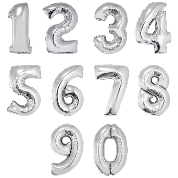 Цифры Серебро в упаковке, фольгированные шары