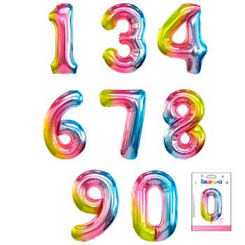 Цифра 0 Радуга нежный градиент в упаковке (НДС 20%), фольгированные шары