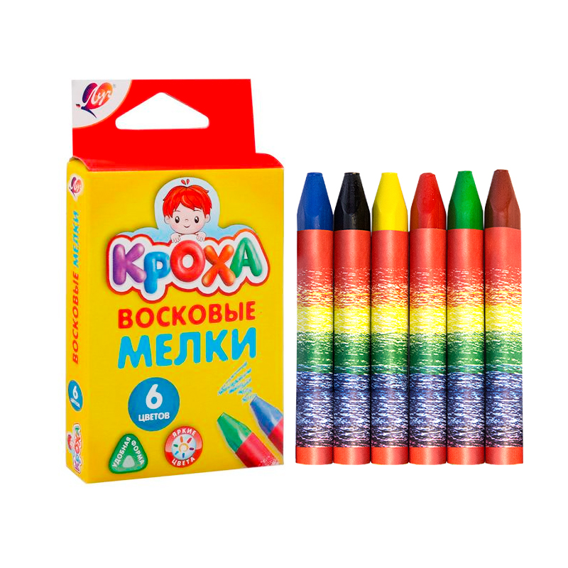 Восковые мелки на масляной основе, трехгранные, 6 цветов