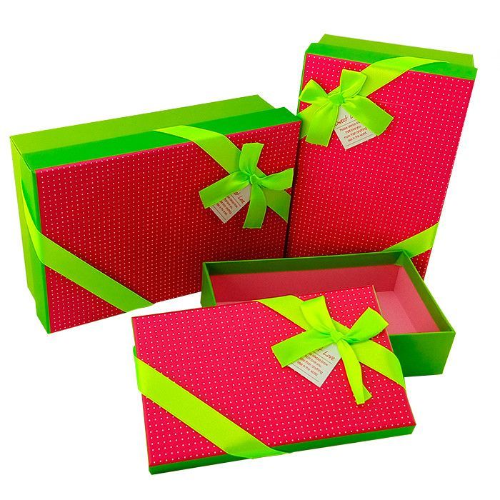 Набор подарочных коробок 3 в 1 "Сладкая любовь" Красный с зеленым бантом