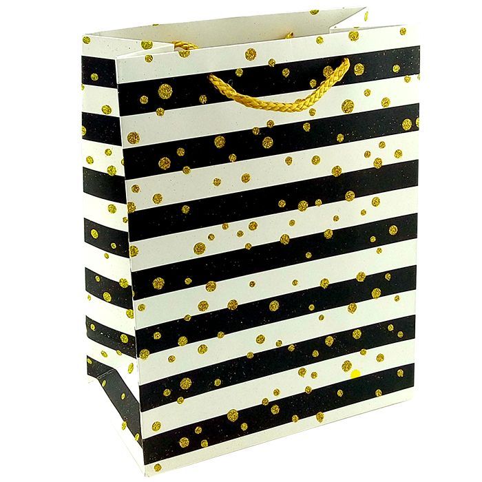 Пакет подарочный "Золотые кружки на черно-белом" с глиттером