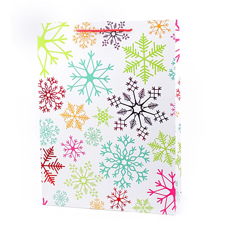 Пакет подарочный "Разноцветные снежинки" Тиснение фольгой