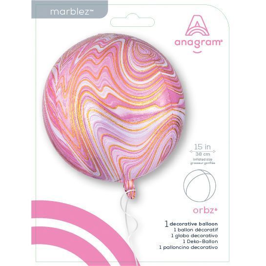 Сфера 3D Розовый Мрамор в упаковке / Pink Marblez, фольгированный шар