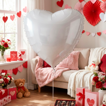 Сердце белый в упаковке, фольгированный шар