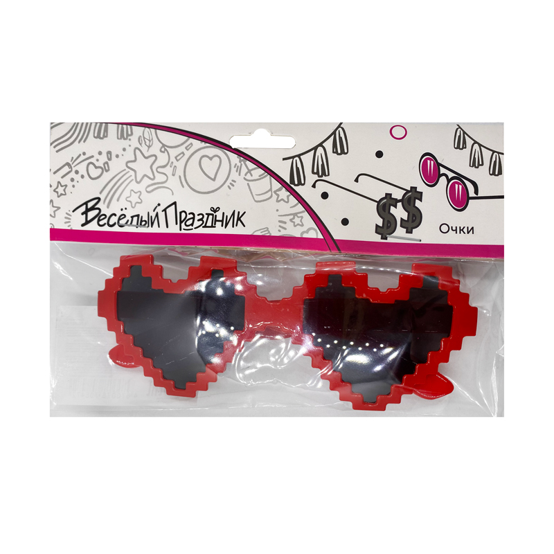 Карнавальные очки "Пиксели Сердца", красные 