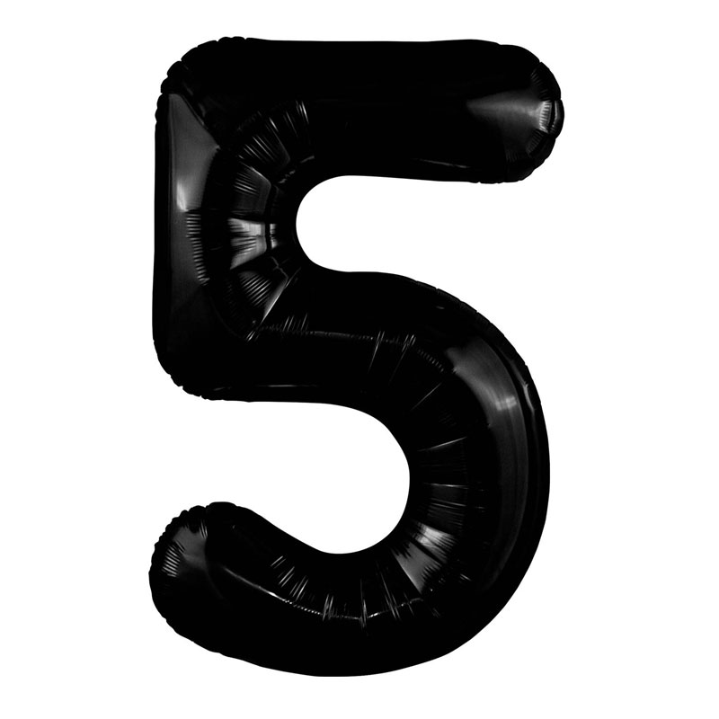 Цифра 5 Черная блеск Slim в упаковке, фольгированный шар