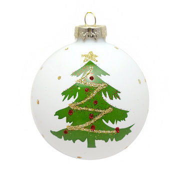 Шар белый "Зеленая ель", в подарочной упаковке