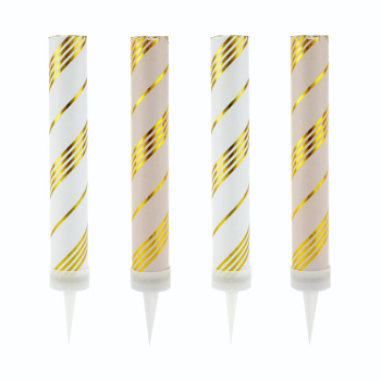 Тортовая свеча "Полоски" Микс Нежно-розовый и белый с золотой печатью, 30 сек.