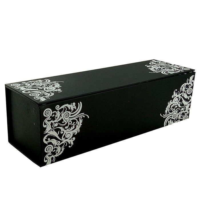 Коробка подарочная "Филигрань" Белая на Черном. Складная на магнитах