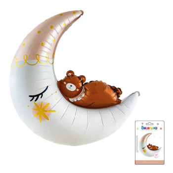 Полумесяц с медвежонком в упаковке, фольгированный шар