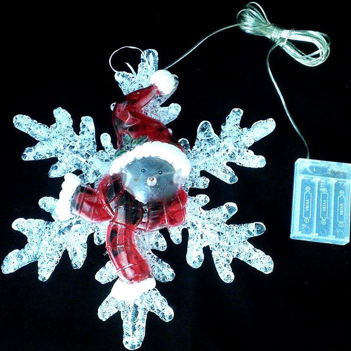 Фигура "Снежинка со снеговиком" Красный на батарейках / Белый акрил, 7 Белых led