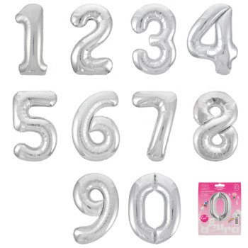 Цифра 0 Серебро SLIM в упаковке, фольгированные шары