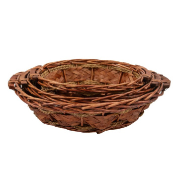 Набор плетеных корзин без ручки 3 в 1. Ива коричневая / круг