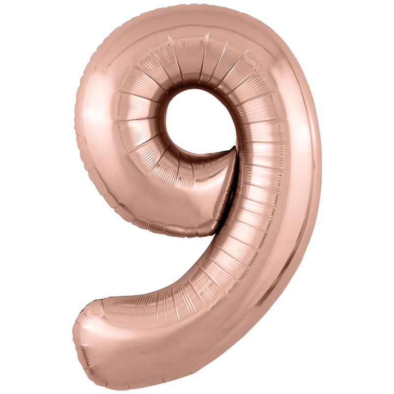 Цифра 9 Розовое золото Slim в упаковке, фольгированный шар