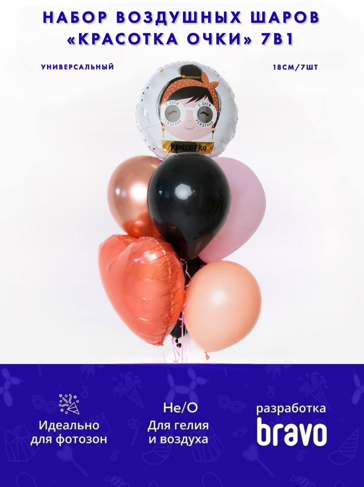 Набор шаров "С Днем Рождения, красотка очки" 7 в 1