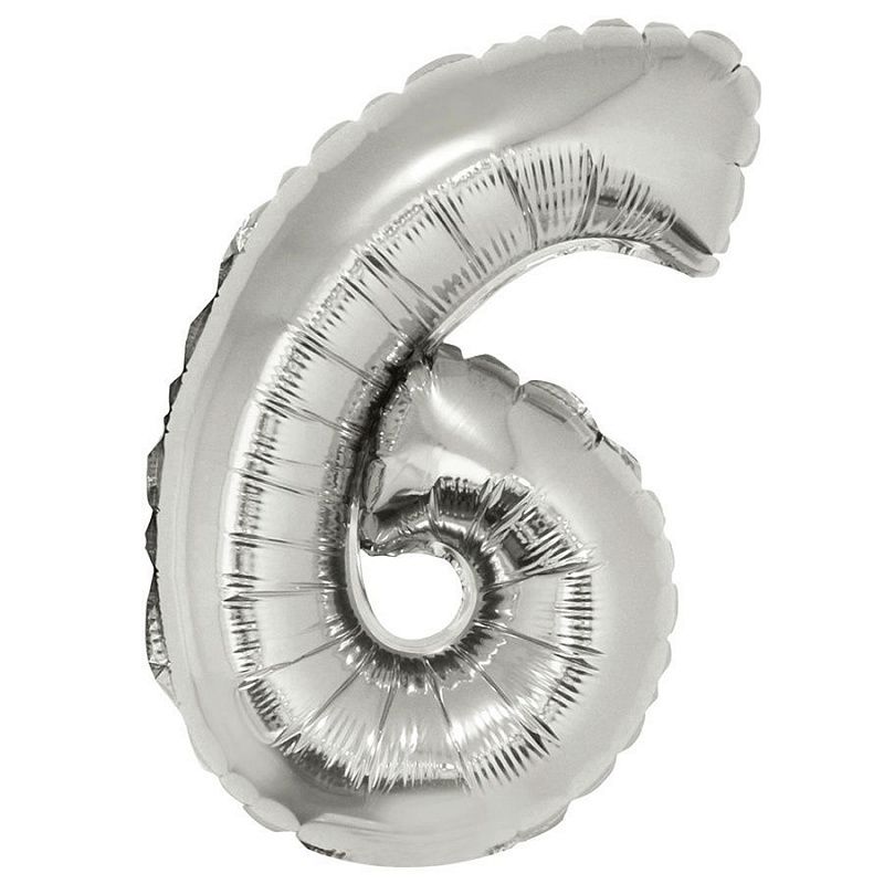 Цифра 6 Серебро в упаковке / Six, фольгированный шар