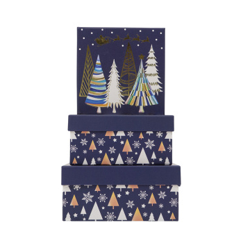 Набор подарочных коробок 3 в 1 "С Новым Годом! Елки", Синий, Тиснение фольгой