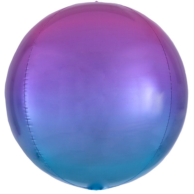 Сфера 3D Омбре Розовый и Голубой в упаковке / Ombre Red & Blue, фольгированный шар
