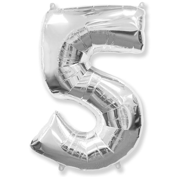Цифра 5 Серебро / Five, фольгированный шар