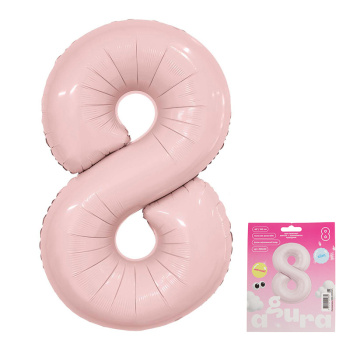 Цифра 8 Пыльная роза SLIM в упаковке, фольгированный шар