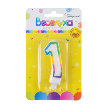 Цифра "1" Свеча-Разноцветный градиент с глиттером УЦЕНКА