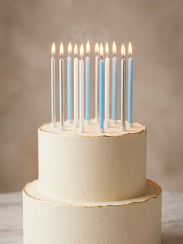 Свечи тортовые классические XL "Микс Металл" Голубой, белый, серебряный металлизированные с держателями