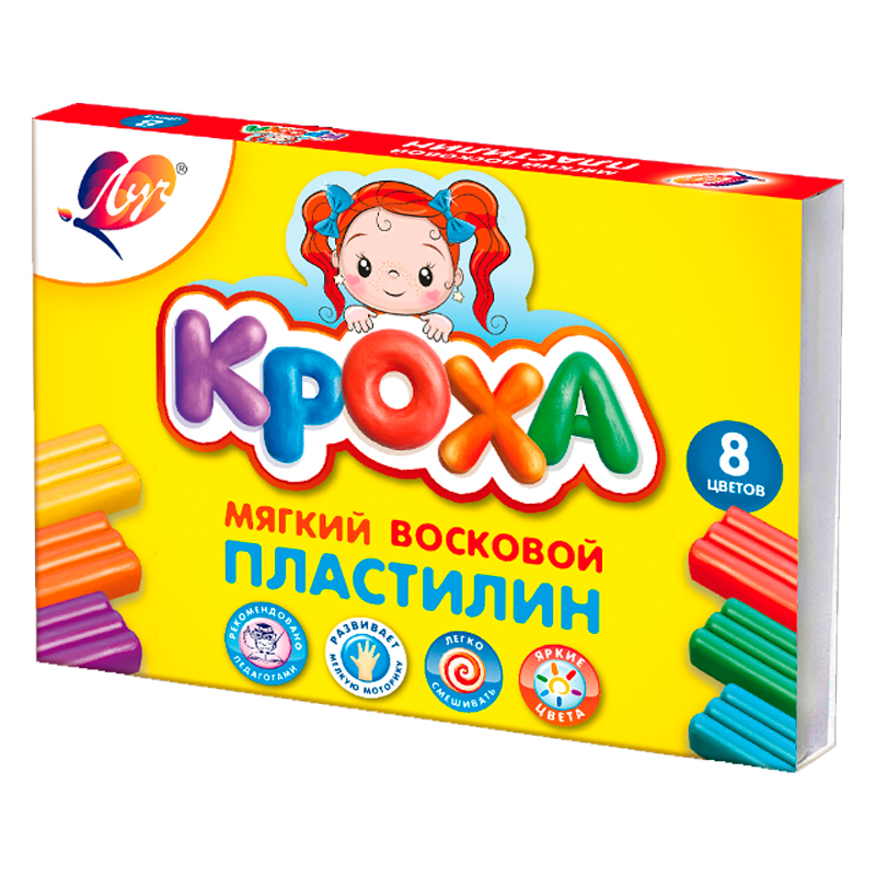 Пластилин мягкий восковой "Кроха", 8 цветов