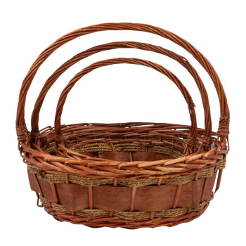 Набор плетеных корзин с ручкой 3 в 1. Ива, коричневая / большая