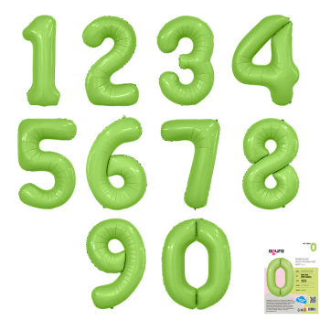 Цифра 0 Фисташка мистик SLIM в упаковке, фольгированные шары