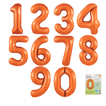 Цифра 0 Папайя SLIM в упаковке, фольгированные шары