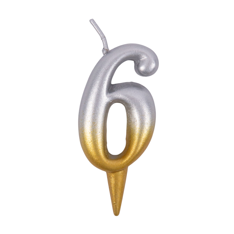 Свеча тортовая цифра 6 "Золото-Серебро"