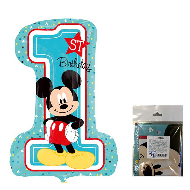 Цифра Микки 1й День рождения в упаковке / Mickey 1st Birthday S60