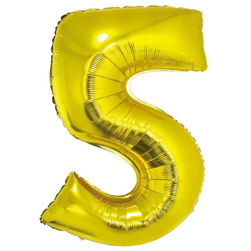 Цифра "5" Золото в упаковке / Five, фольгированный шар
