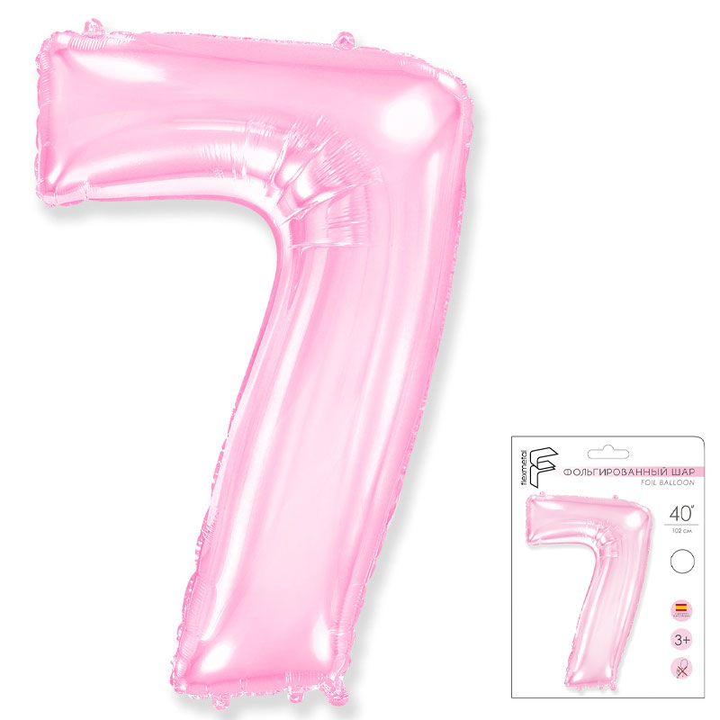 Цифра 7 Розовая в упаковке / Seven, фольгированный шар