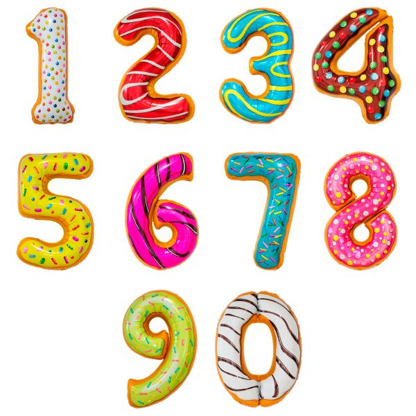 Цифры Пончик в упаковке / Zero, фольгированные шары