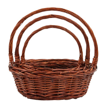 Набор плетеных корзин с ручкой 3 в 1. Ива коричневая / овал