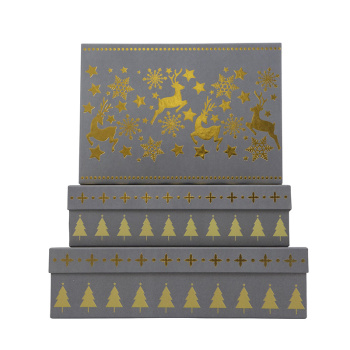 Набор подарочных коробок 3 в 1 "С Новым Годом! Золотые олени", Серый, Тиснение фольгой