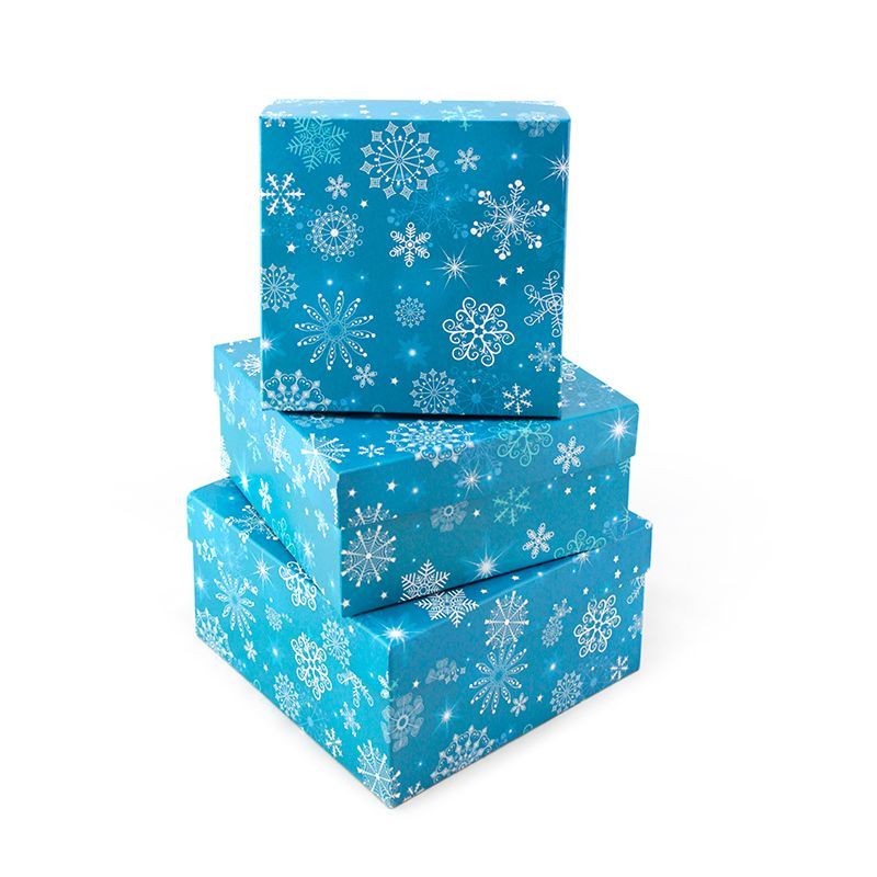 Набор подарочных коробок 3 в 1 "Снежинки на голубом"