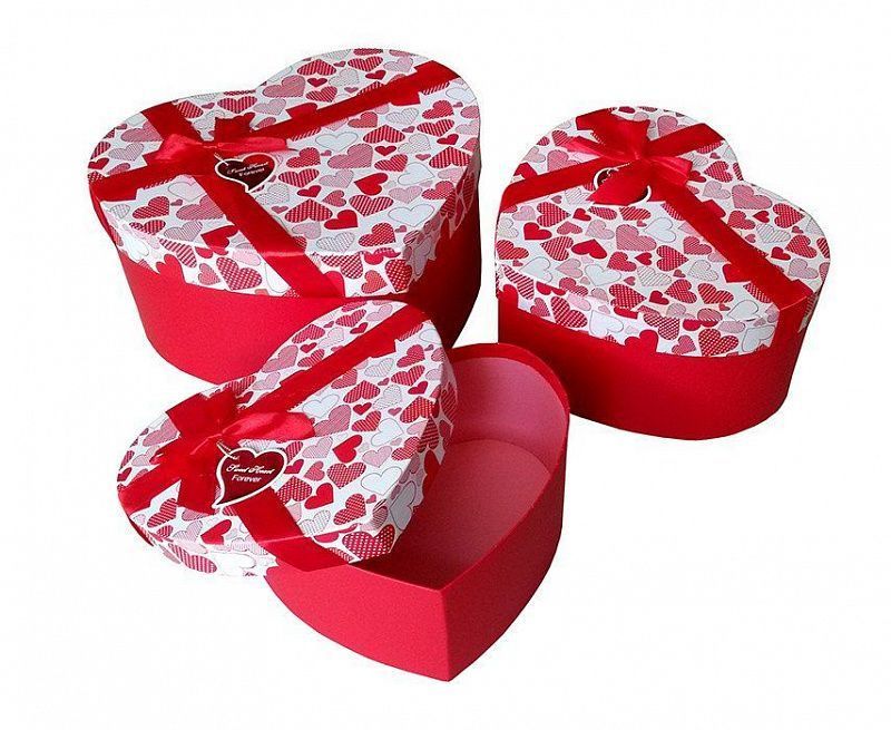 Набор подарочных коробок 3 в 1 "С любовью. Сердца" Красный с бантом