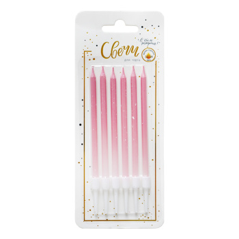 Свечи тортово-коктейльные Градиент с брызгами Розовый с держателями 