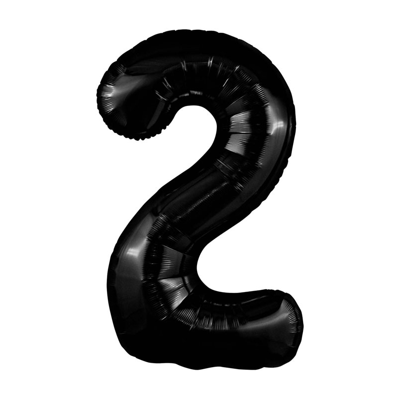 Цифра 2 Черная блеск Slim в упаковке, фольгированный шар