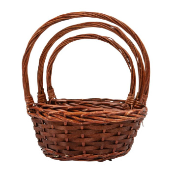 Набор плетеных корзин с ручкой 3 в 1. Ива коричневая / круг