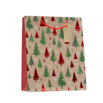 Пакет подарочный "С новым годом! Ёлки красные, зелёные. Крафт"