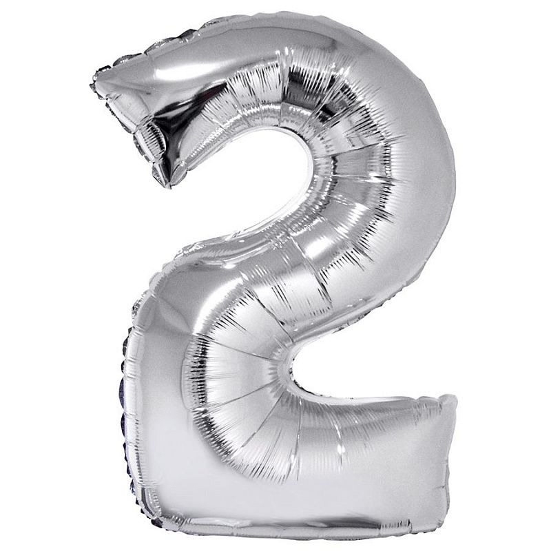 Цифра "2" Серебро в упаковке / Two, фольгированный шар