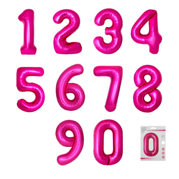 Цифра 0 Фуксия SLIM в упаковке, фольгированные шары