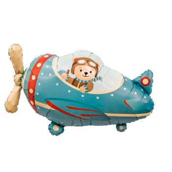 Самолет с медведем в упаковке, фольгированный шар