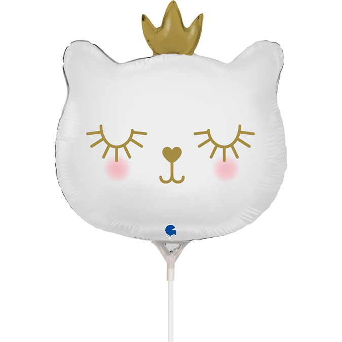 Котенок принцесса. Белый мини, фольгированный шар